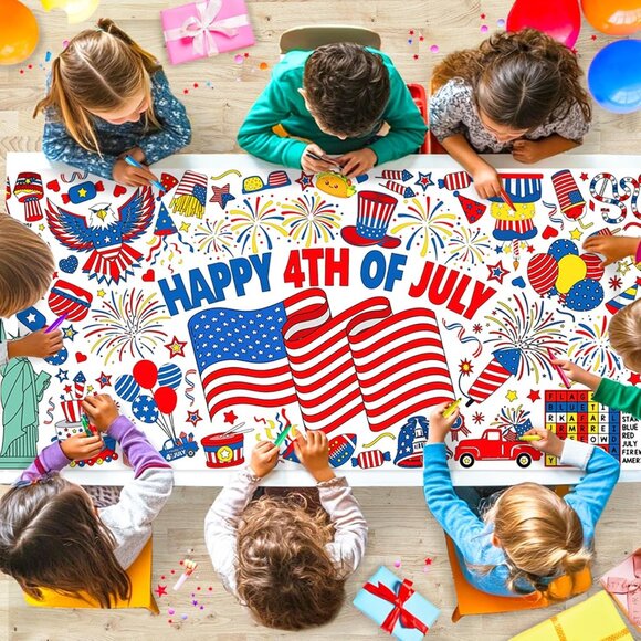 4th of July Coloring Tablecloth Poster Art and Crafts for Kids, Paper Banner - Picture 1 of 3